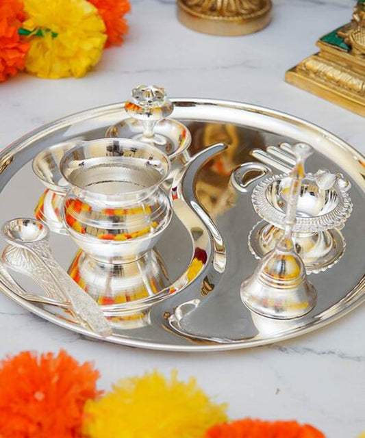 Silver Finish Ganesh Pooja Thali Set