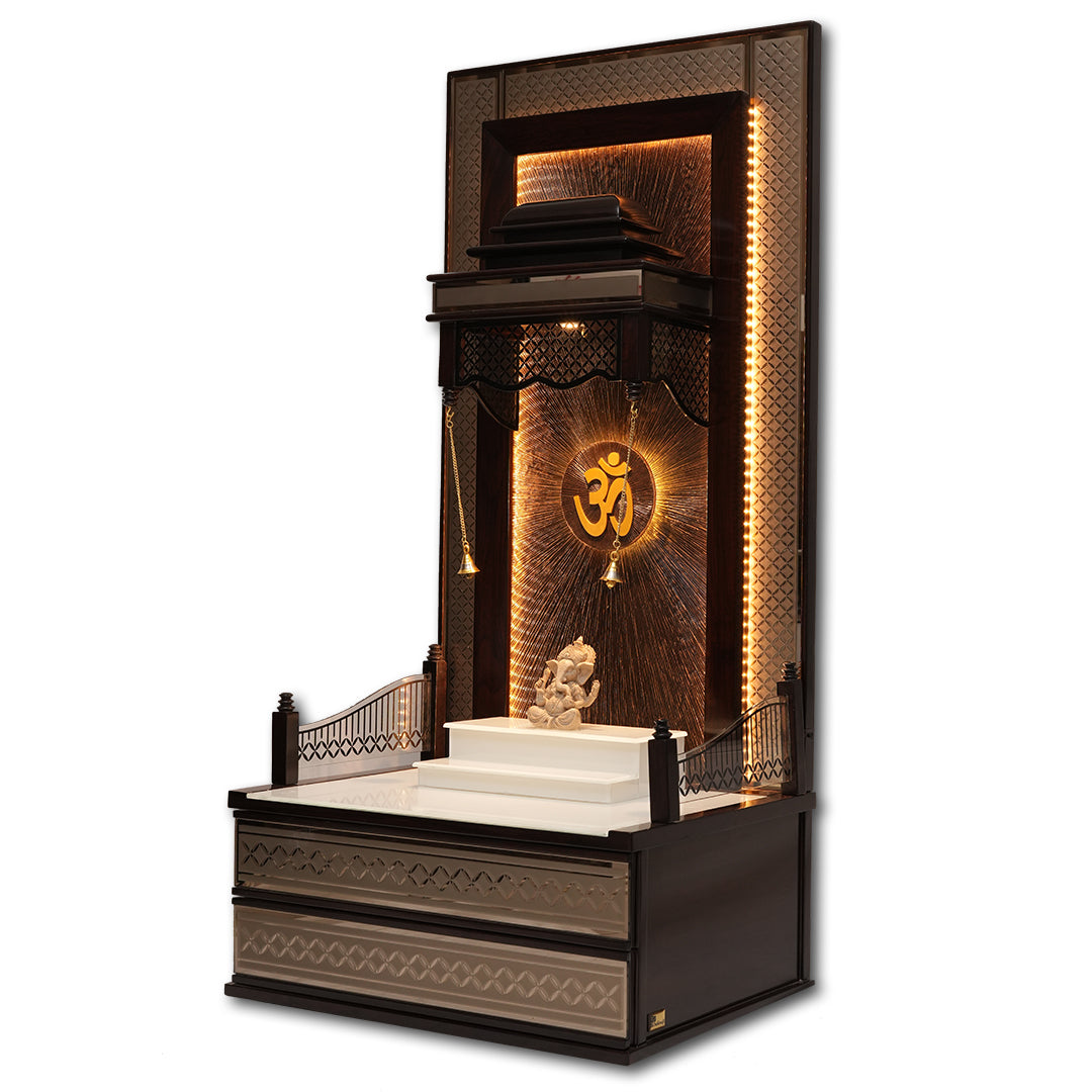 "Golden Peacock"Pooja Mandir(Double Drawer)