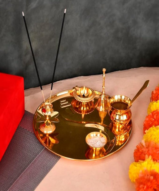 Golden Finish Ganesha Pooja Thali Set