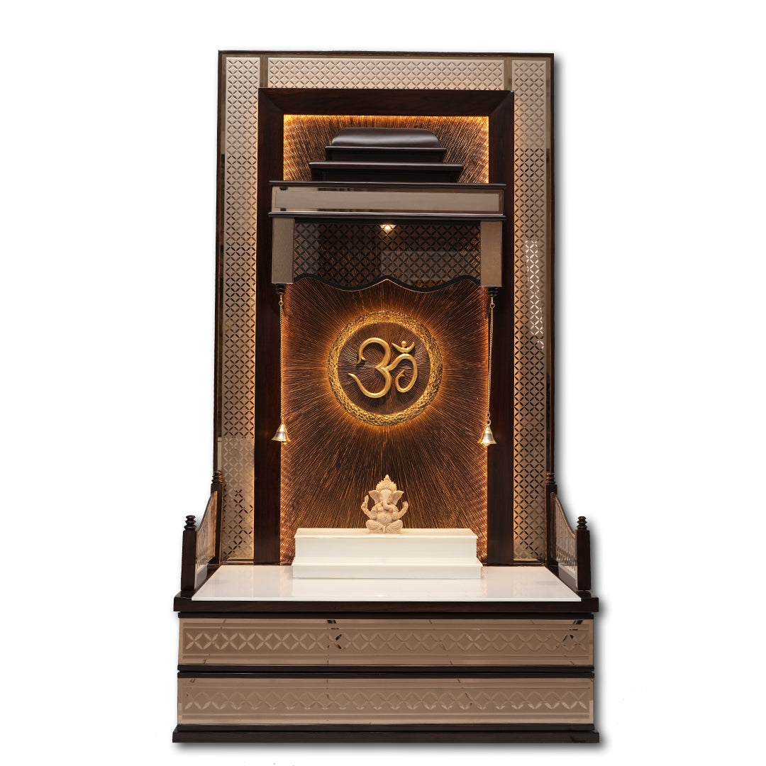 "Golden Peacock"Pooja Mandir(Double Drawer)