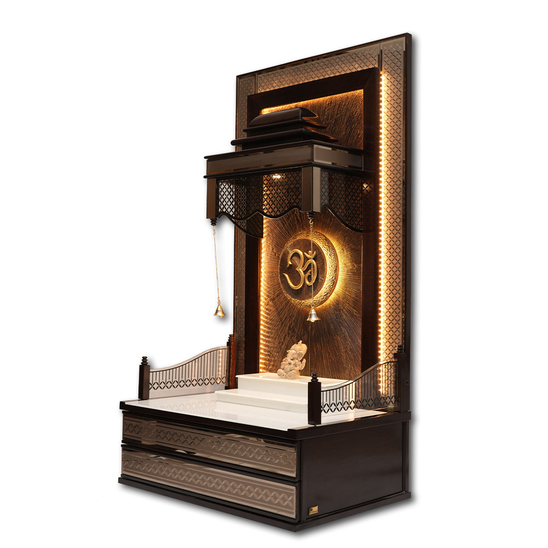 "Golden Peacock"Pooja Mandir(Double Drawer)