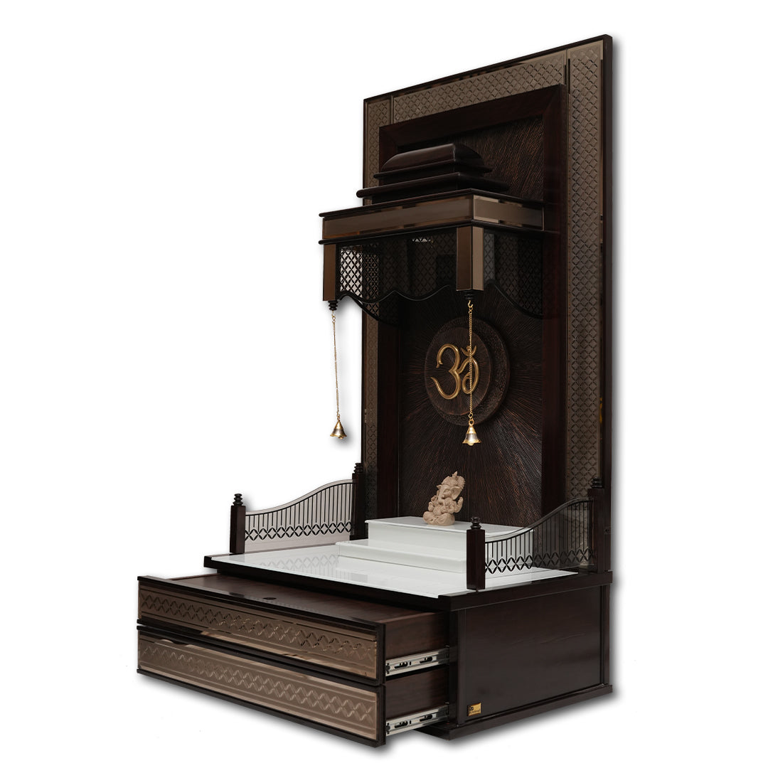"Golden Peacock"Pooja Mandir(Double Drawer)
