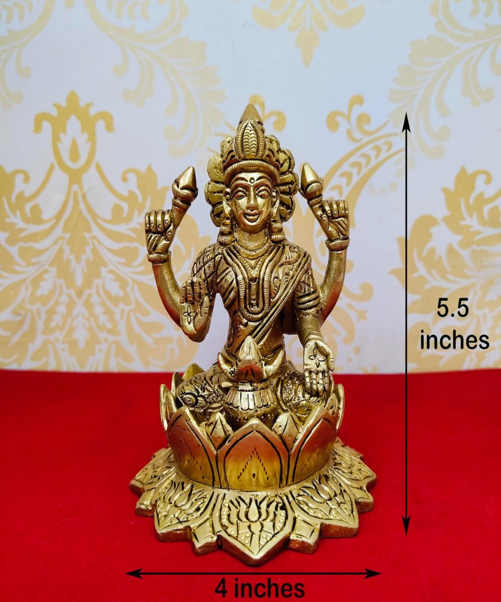 Lakshmi ji on Lotus Brass Statue