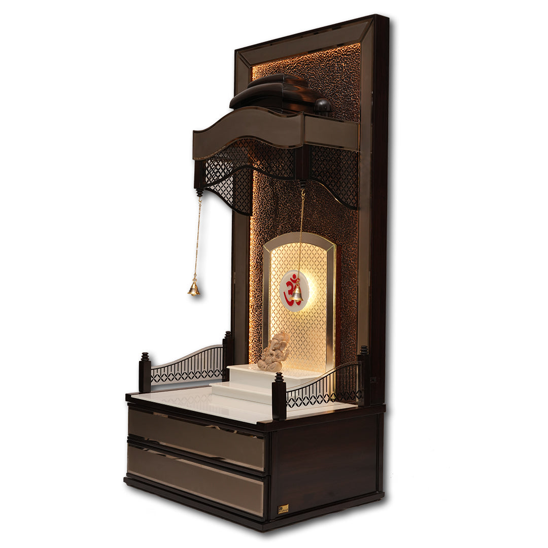 "Golden Lotus"Pooja Mandir(Double Drawer)
