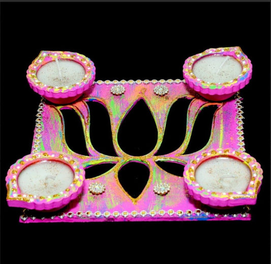 Lotus Rangoli Stencil With Wax Diya / RANGOLI DECORATION DIYA - (C109) 18x18 cm