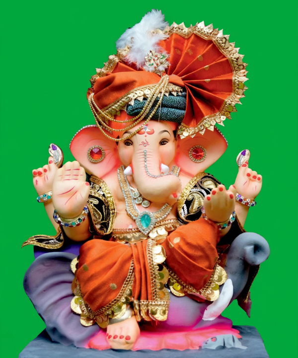 15 Inch Mysoori Ganpati Idol - Orange Dhoti