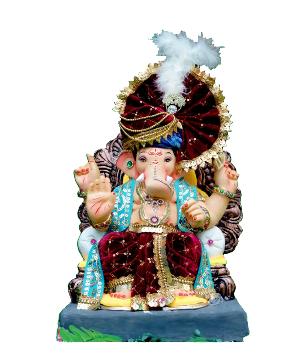 15 Inch Ganpati Idol - Maroon Velvet Dhoti