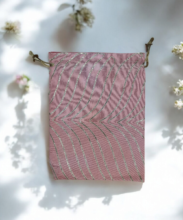 5Pc Traditional Drawstring Pouch,Embroidered Fabric Gift Bag for Festivals & Favors