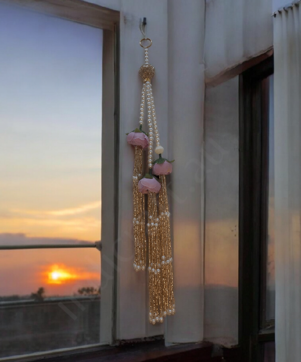 Handmade Artificial Rose & Pearl Decorative Hanging, Festive Wall/Door Hanging Pair, Wall hanging (Set of 2)