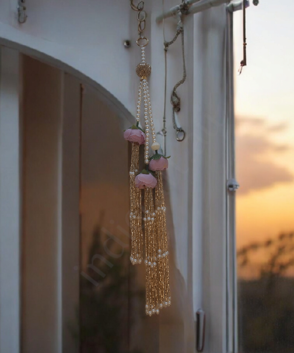 Handmade Artificial Rose & Pearl Decorative Hanging, Festive Wall/Door Hanging Pair, Wall hanging (Set of 2)
