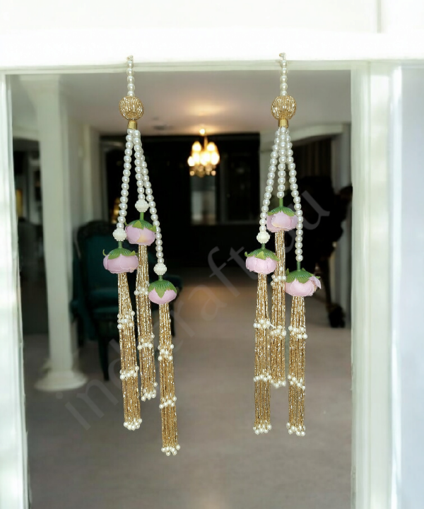 Handmade Artificial Rose & Pearl Decorative Hanging, Festive Wall/Door Hanging Pair, Wall hanging (Set of 2)