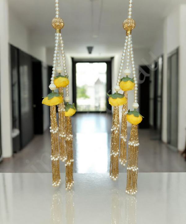 Handmade Artificial Rose & Pearl Decorative Hanging, Festive Wall/Door Hanging Pair, Wall hanging (Set of 2)