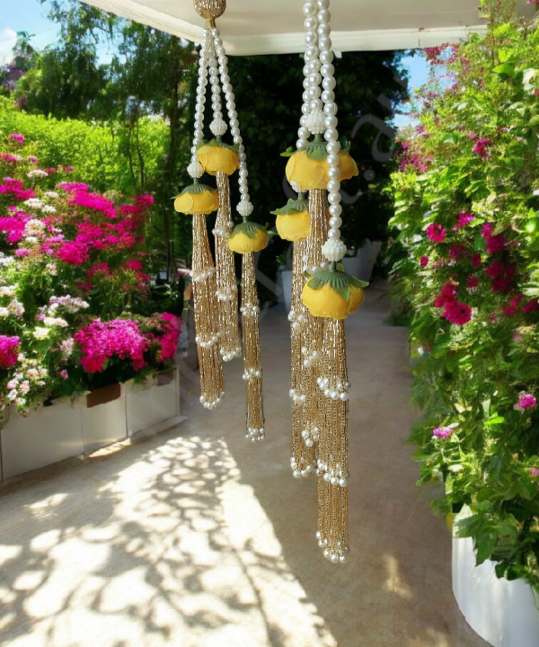 Handmade Artificial Rose & Pearl Decorative Hanging, Festive Wall/Door Hanging Pair, Wall hanging (Set of 2)