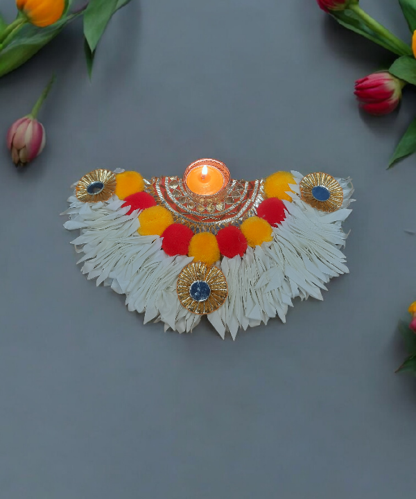Semicircle Multicolor Rangoli Mat with Tealight Holders, Decorative Festival Step Decor 1Pair