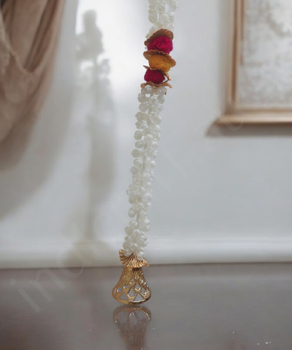 Artificial Jasmine Bud Garland with Pom-Poms & Bells – Decorative Toran for Home & Housewarming