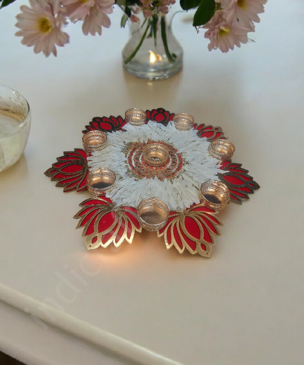 1 pc Lotus Shape Handcrafted Tealight Candle Holder, Decorative Diya for Diwali & Home Decor