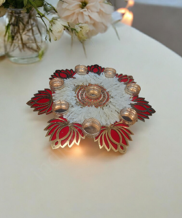 1 pc Lotus Shape Handcrafted Tealight Candle Holder, Decorative Diya for Diwali & Home Decor