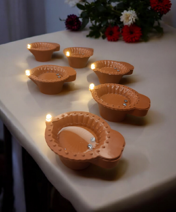 Water Sensor LED Diya – Set of 6 Flameless Diyas for Diwali & Home Decor