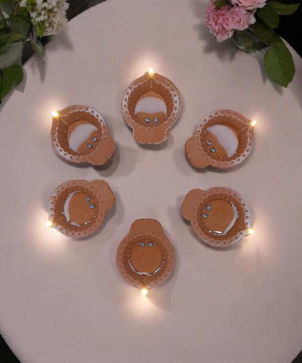 Water Sensor LED Diya – Set of 6 Flameless Diyas for Diwali & Home Decor