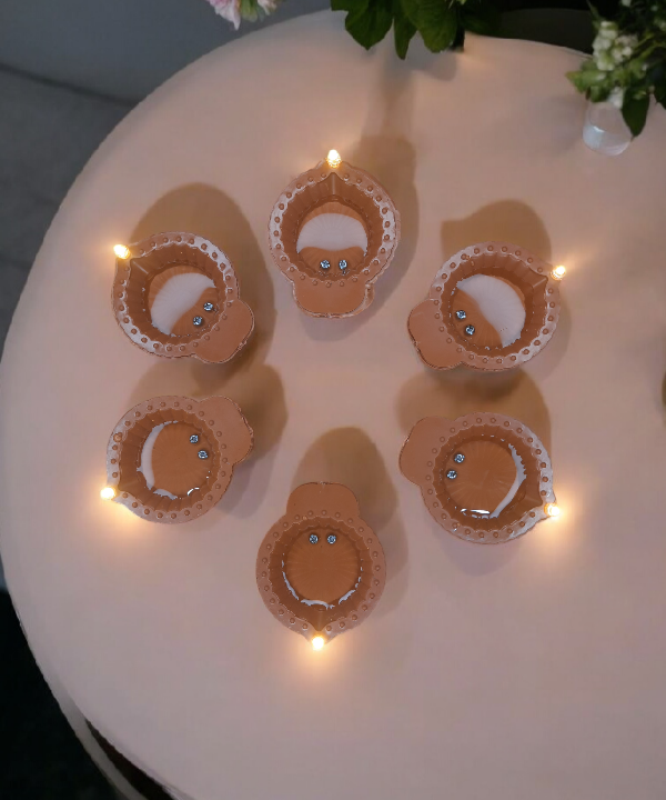 Water Sensor LED Diya – Set of 6 Flameless Diyas for Diwali & Home Decor