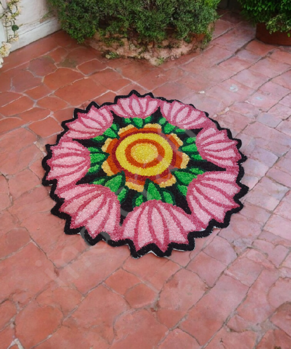 3 Feet Lotus Design Woolen Rangoli Mat – Handwoven Decorative Floor Mat for Festive Home Decor 1Pc