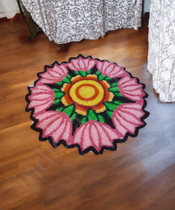 3 Feet Lotus Design Woolen Rangoli Mat – Handwoven Decorative Floor Mat for Festive Home Decor 1Pc