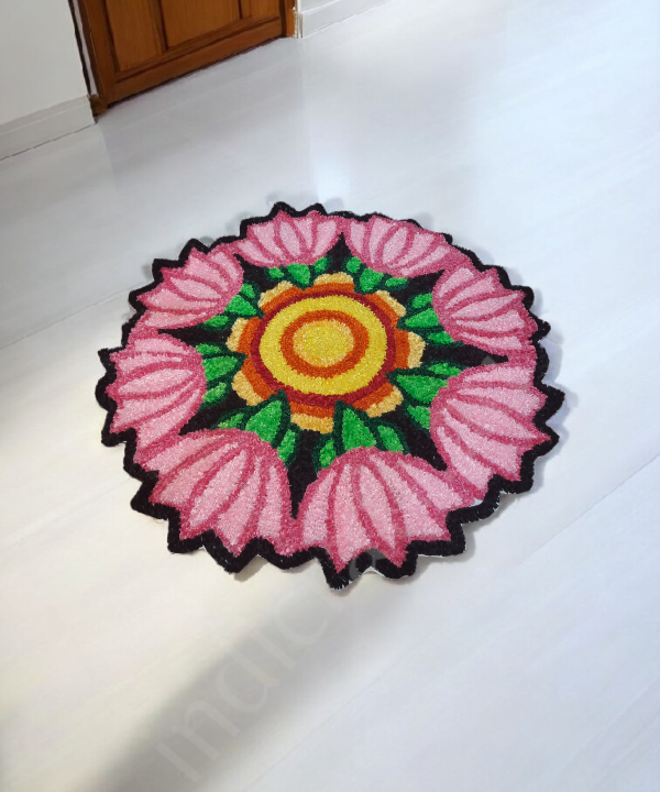 3 Feet Lotus Design Woolen Rangoli Mat – Handwoven Decorative Floor Mat for Festive Home Decor 1Pc