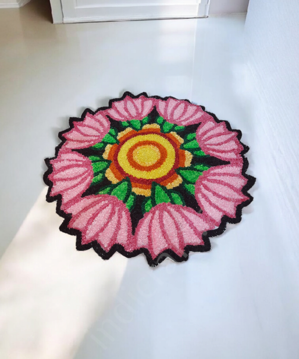 3 Feet Lotus Design Woolen Rangoli Mat – Handwoven Decorative Floor Mat for Festive Home Decor 1Pc
