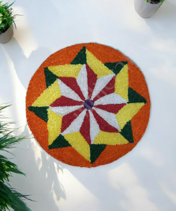 2 Feet Colorful Floral Rangoli Design Mat