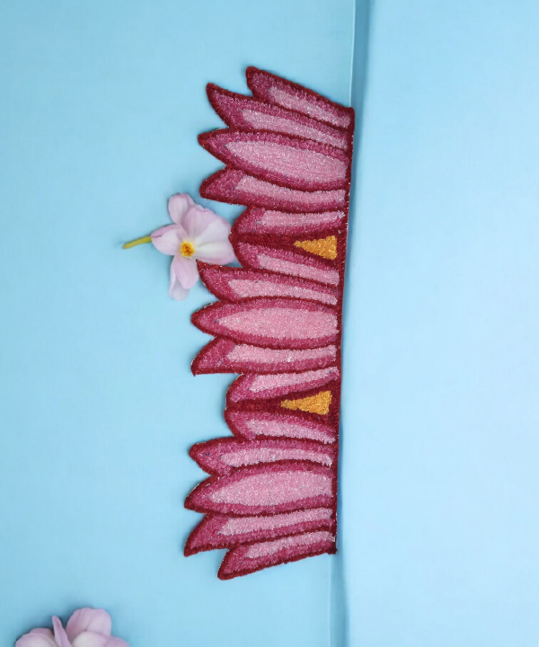 Border 84cm Length Pink Petal Design Woolen Rangoli Mat – Handcrafted Festival Floor Décor for Home and Pooja Room