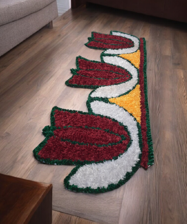 Border 84cm Red Petal Design Woolen Rangoli Mat – Handcrafted Festival Floor Décor for Home and Pooja Room