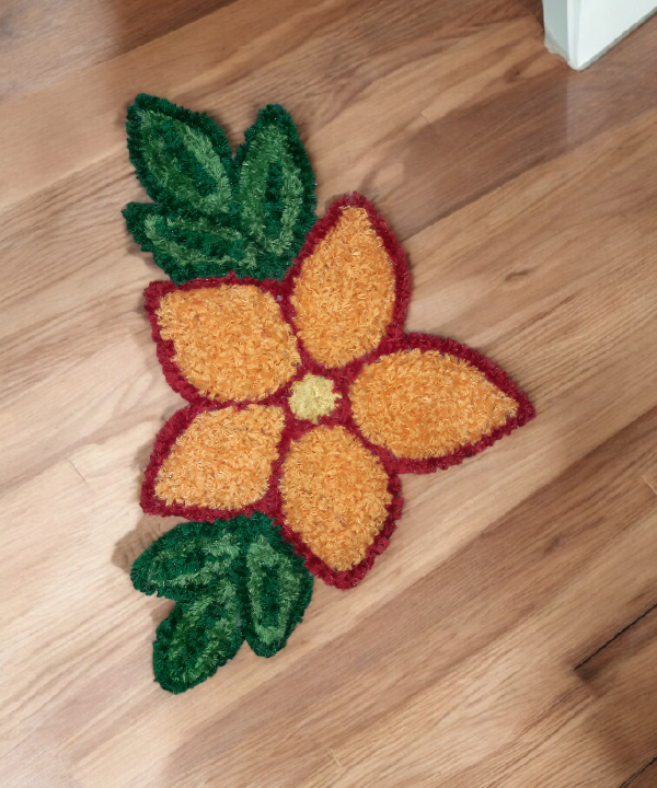 1 Feet Handmade Flower with Leaf Design Woolen Rangoli Mat – Ethnic Floor Décor for Festival & Pooja Room 1feet