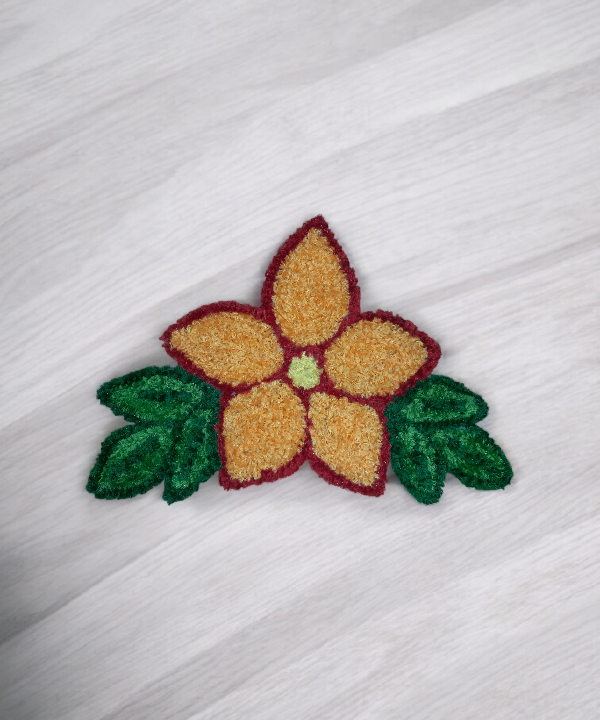 1 Feet Handmade Flower with Leaf Design Woolen Rangoli Mat – Ethnic Floor Décor for Festival & Pooja Room 1feet