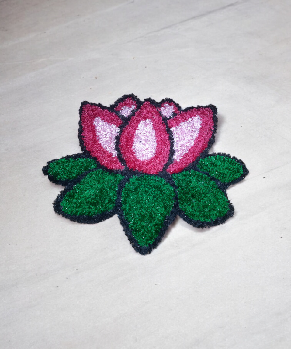 1 Feet Handmade Lotus Design Woolen Rangoli Mat – Festive Floor Decoration for Home & Pooja Room