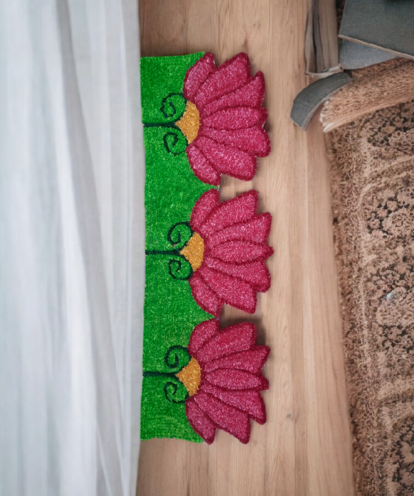 Border 84cm Pink Lotus Design Woolen Rangoli Mat – Handcrafted Floral Floor Decor for Diwali & Pooja Room