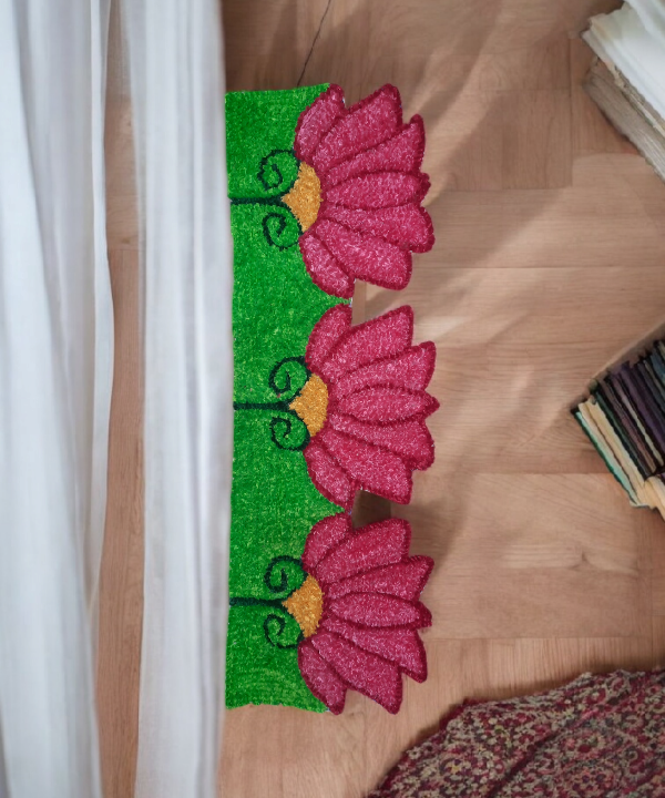 Border 84cm Pink Lotus Design Woolen Rangoli Mat – Handcrafted Floral Floor Decor for Diwali & Pooja Room