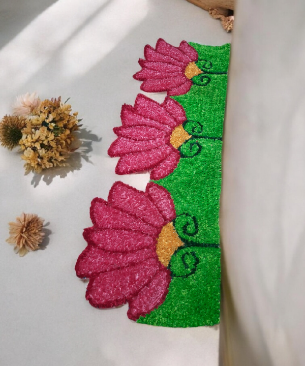 Border 84cm Pink Lotus Design Woolen Rangoli Mat – Handcrafted Floral Floor Decor for Diwali & Pooja Room
