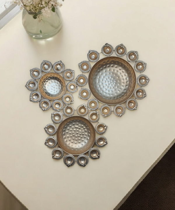 Urli Diya, 3pcs, Urli Bowl, Diwali Decor Lotus Urli, Diwali Diya, Golden Candle Holder, Tealight Candle Holder, Pooja Diya Urli 12" 14" 16"