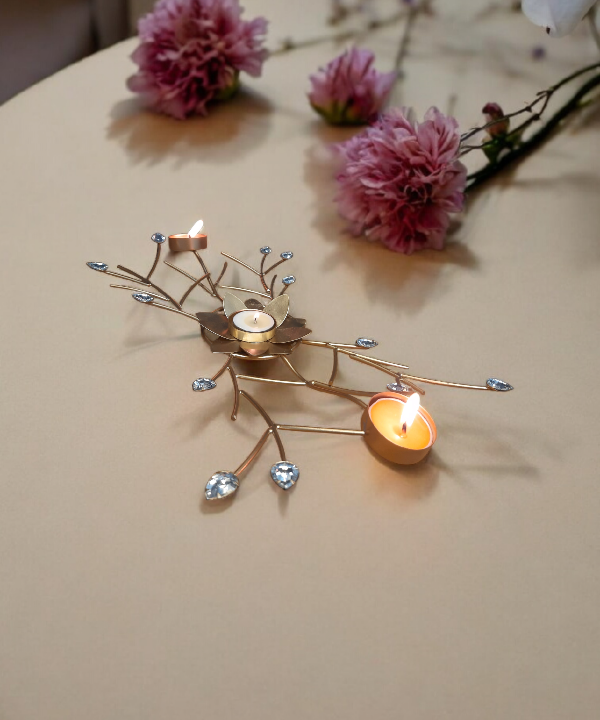 Crystal Lotus Tealight Candle Holder for Table Centerpiece
