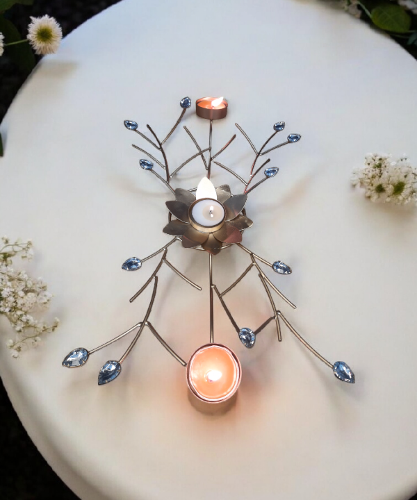 Crystal Lotus Tealight Candle Holder for Table Centerpiece