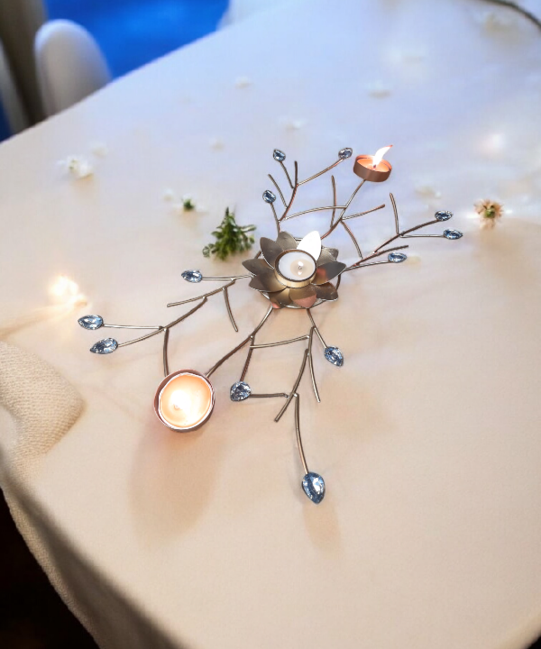 Crystal Lotus Tealight Candle Holder for Table Centerpiece