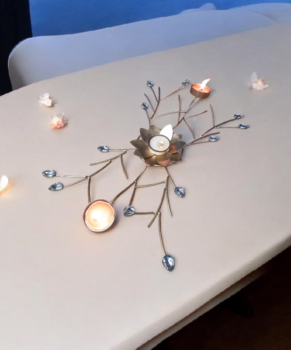 Crystal Lotus Tealight Candle Holder for Table Centerpiece