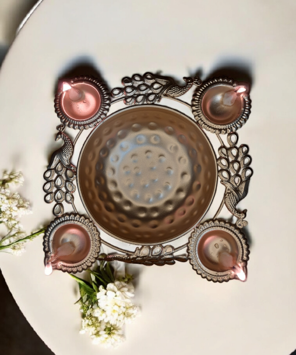 Peacock Tealight Candle Holder Urli Diya Bowl