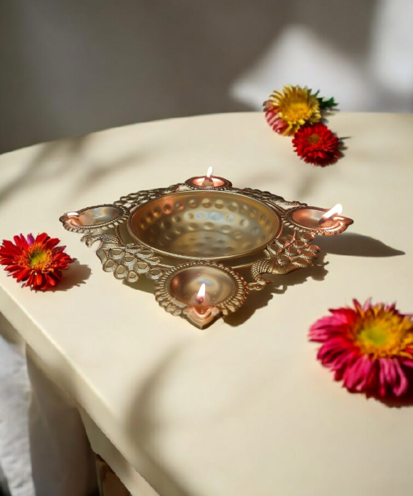 Peacock Tealight Candle Holder Urli Diya Bowl