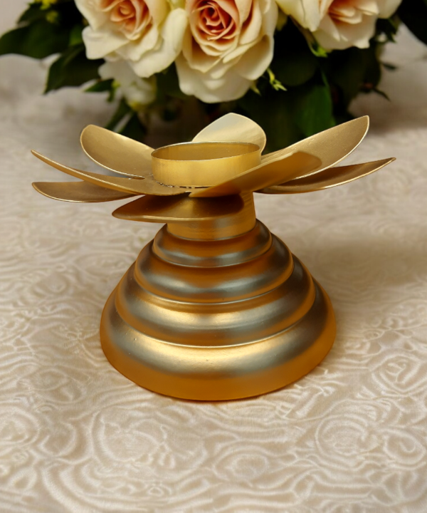 Metal Lotus Golden Candle Holder, Lotus Flower Design Tabletop Decor for Diwali, Weddings & Home, Elegant Tea Light Holder with Glossy Finish
