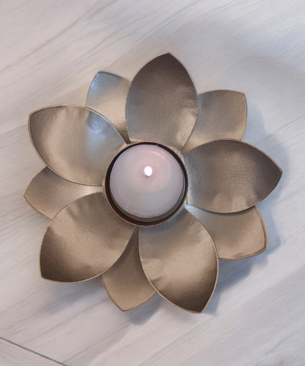 Metal Lotus Golden Candle Holder, Lotus Flower Design Tabletop Decor for Diwali, Weddings & Home, Elegant Tea Light Holder with Glossy Finish