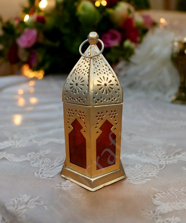 Metal & Glass Lantern, Little Moroccan Lantern, Mini Glass Lantern -Red Color