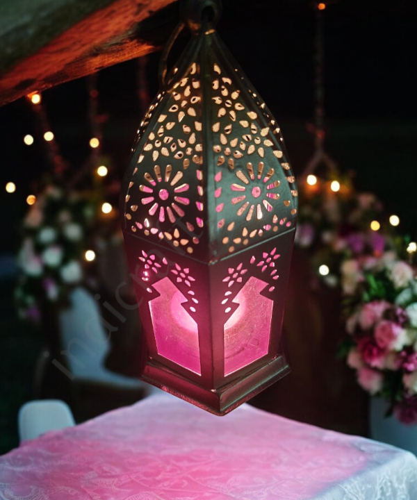Metal & Glass Lantern, Little Moroccan Lantern, Mini Glass Lantern -Red Color