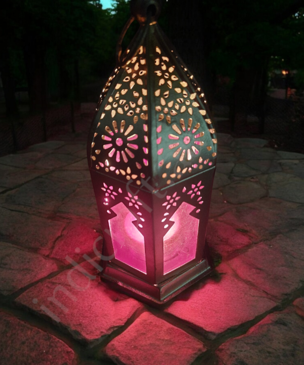 Metal & Glass Lantern, Little Moroccan Lantern, Mini Glass Lantern -Red Color