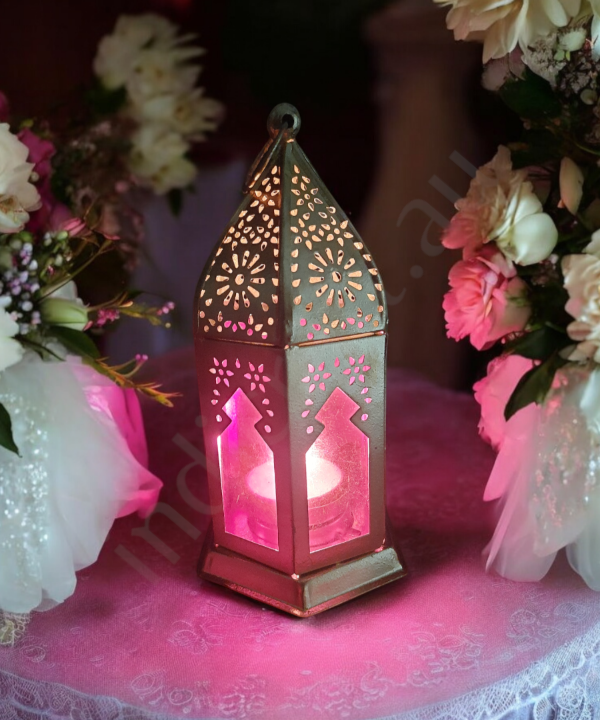 Metal & Glass Lantern, Little Moroccan Lantern, Mini Glass Lantern -Red Color
